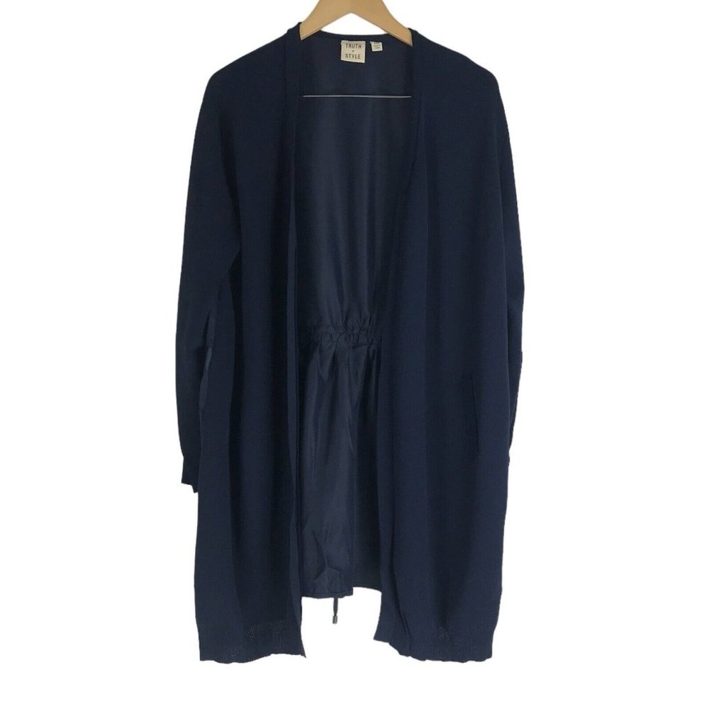 Truth + Style Open Front Jacket Womens Size XXS Blue Back Waist Drawstring